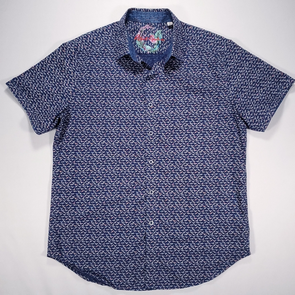 Robert Graham Altamont Bird Short Sleeve Shirt Men's Size Medium Excellent Cond